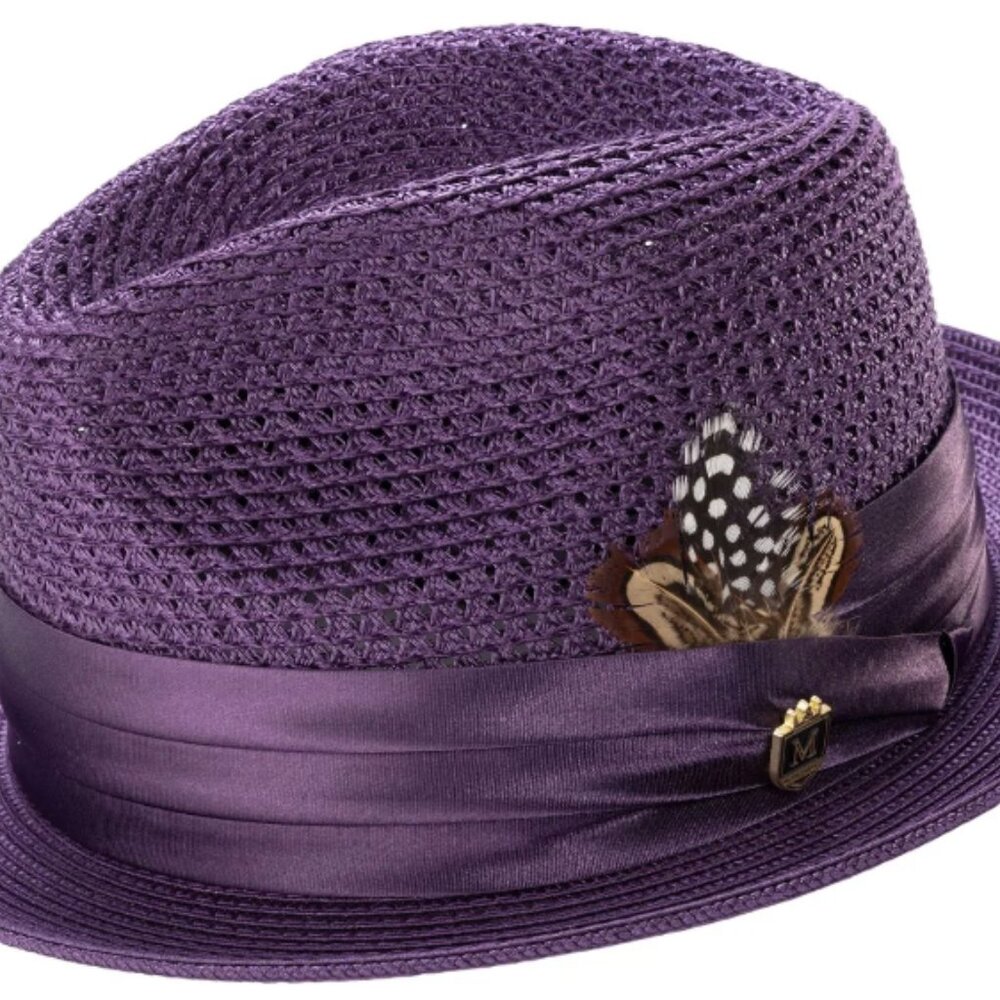 Men's PURPLE  Mesh Fedora Hat - Montique Pinch Crown Fedora.  H-34